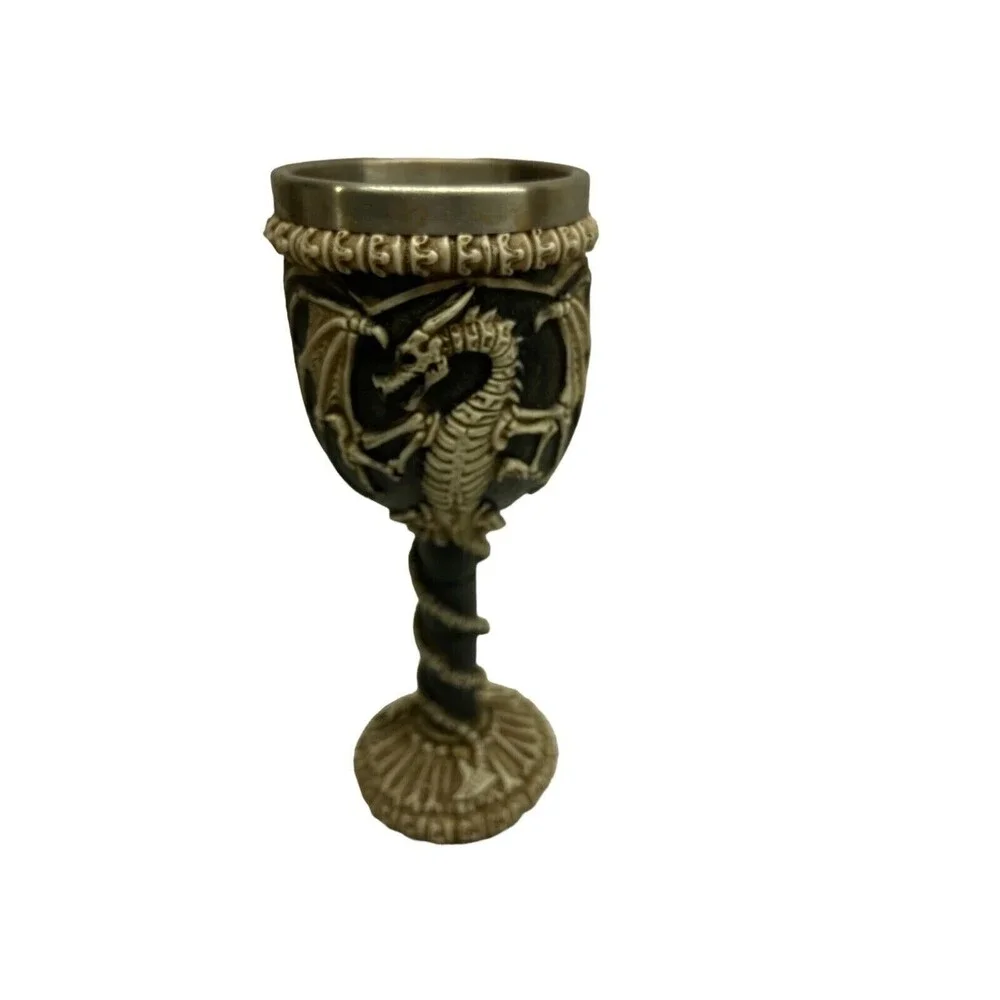 Medieval Dragon Skeleton Ossuary Chalace 7.25 in Black Cream Wine Glass